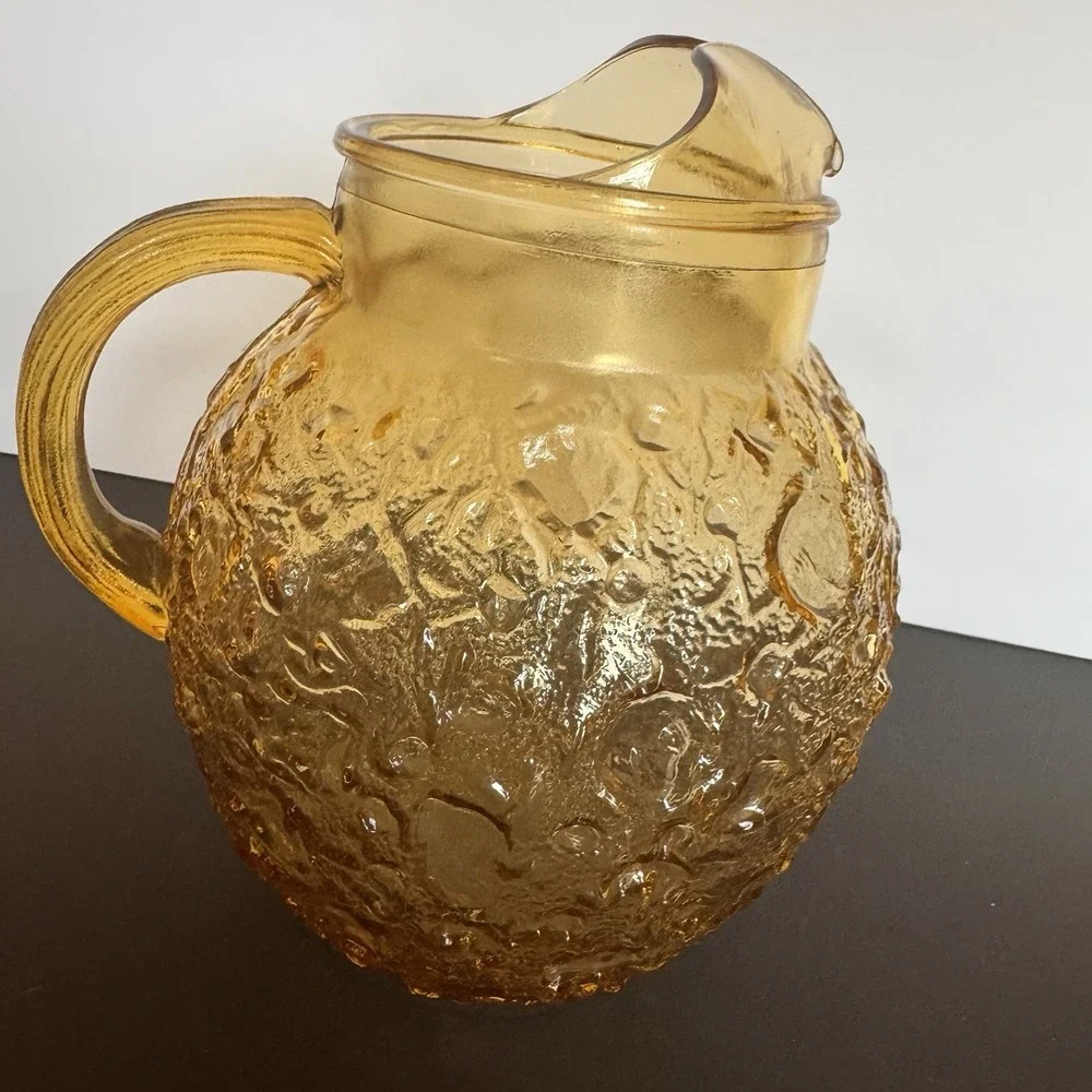 Vintage Anchor Hocking Lido Milano Amber Tea Lemonade Bubble Crinkle Pitcher Gal